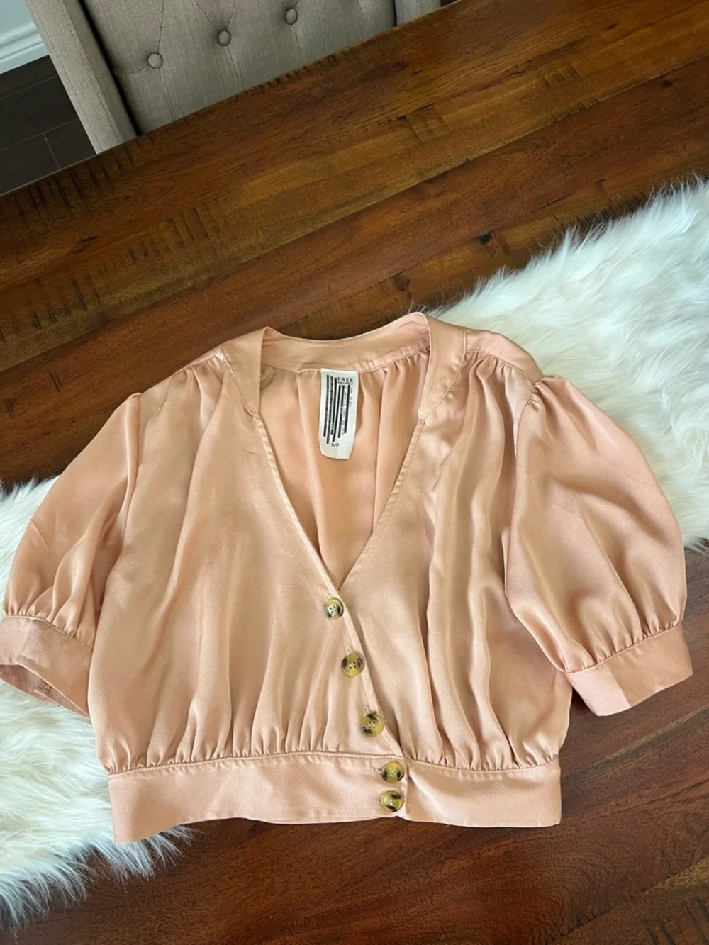 Free People Stay Bold Crop Blouse Small Puff Sleeve Smocked Back
